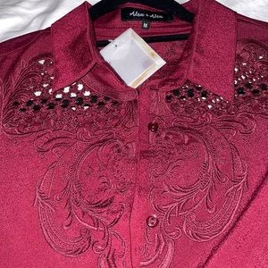 Alex & Alex Dark Red Dress Shirt W/ Embroidered Collar